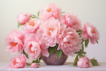 Obraz na płótnie Canvas Plush Peony flowers. Pink summer petal. Generate Ai