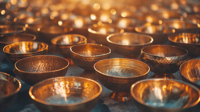 Sound healing Tibetan brass bowls, alternative healing therapy sound meditation relaxation practice