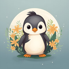 baby penguin cute animal in the style of cartoon