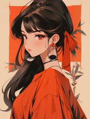 woman, fashion, beauty, hair, dress, vector, illustration, face, black, vampire, lady, model, red, halloween, glamour, person, silhouette, cartoon, long, style, flower, art, witch