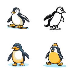 Penguin (Penguin Ice Skating). simple minimalist isolated in white background vector illustration