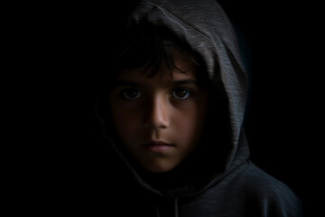 a young boy portrait on a black background