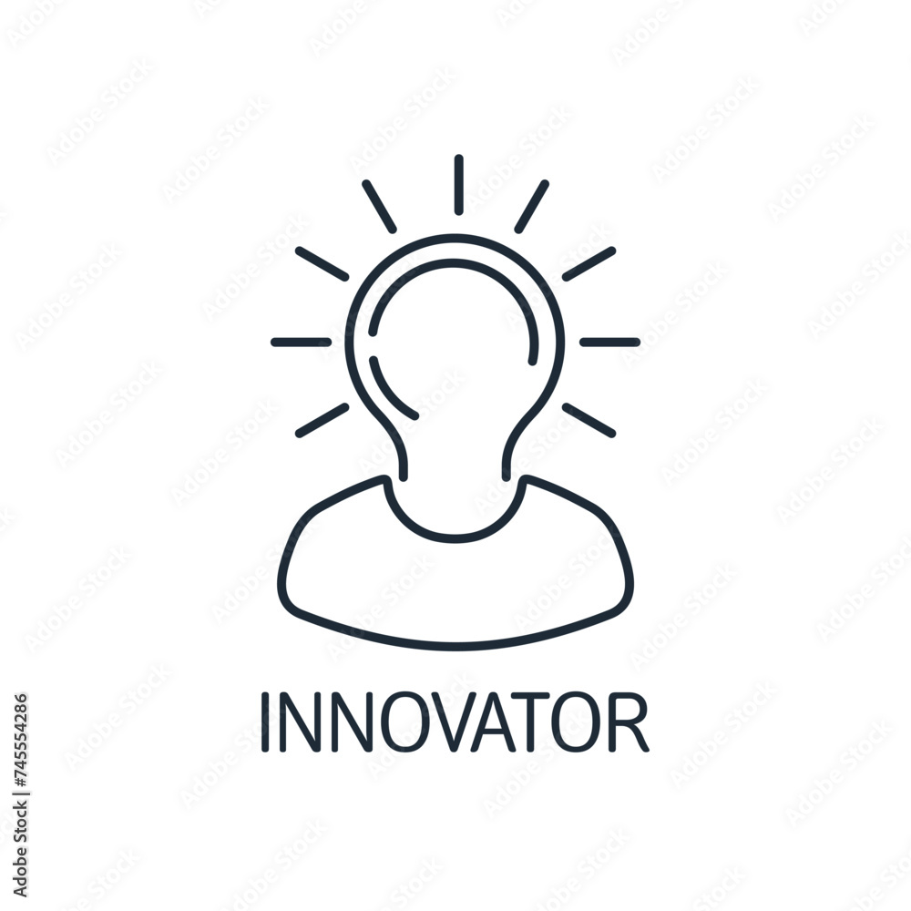 Poster a man with an idea. innovator. improvement and modernization of business technologies. vector linear