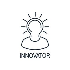 A man with an idea. Innovator. Improvement and modernization of business technologies. Vector linear icon isolated on white background.