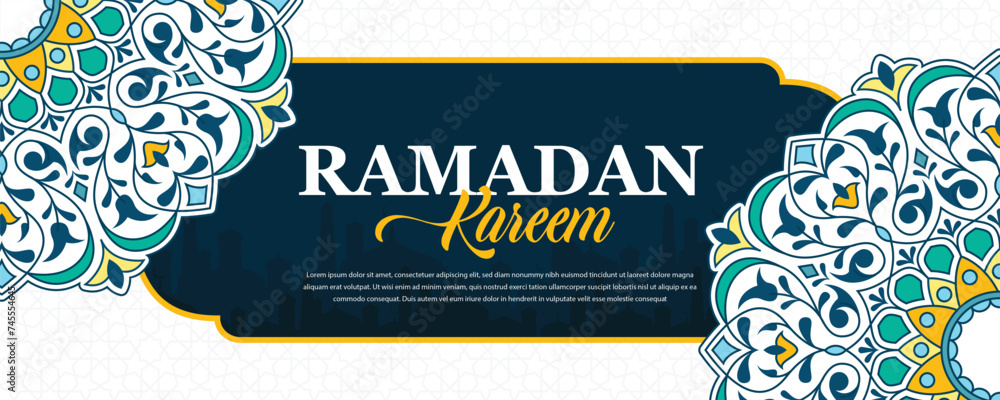 Poster ramadan kareem islamic banner design with arabic floral ornament