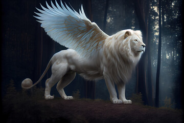 White gryphon backdrop. AI generated