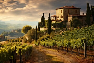 Fototapeta na wymiar Landscape of tuscany winery scenic rural. Hill road natural world. Generate AI