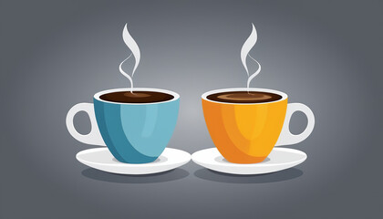 Artistic Illustration of Two Coffee Cups in Flat Vector Style