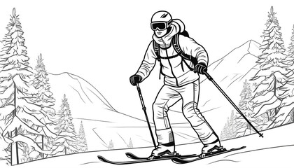 Modern Flat Style Vector of Hand Drawn Skier Illustration
