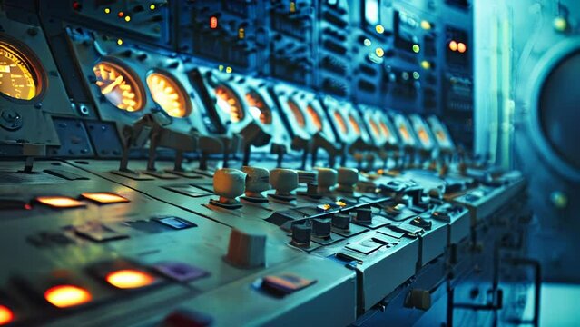 Closeup of a control panel in a nuclear power plant