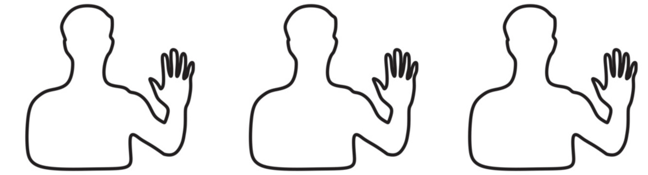 Silhouette of man showing stop hand. In Block Colours. Vector  illustration.