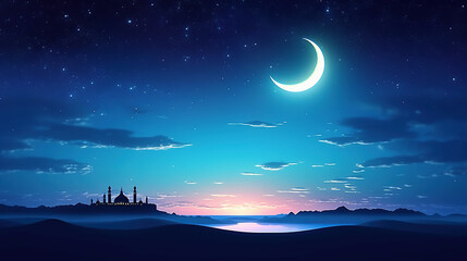 Ramadan Kareem background, Crescent Moon, Night Sky