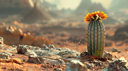 Cactus with digital flowers, the only life in an abandoned colony on Mars