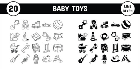 Baby Toys Line Glyph Vector Illustration Icon Sticker Set Design Materials