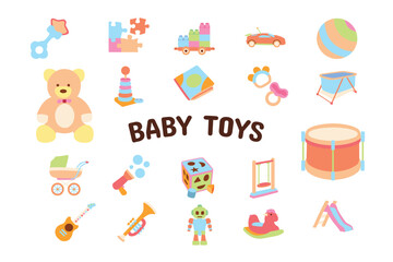 Fototapeta na wymiar Baby Toys Flat Vector Illustration Icon Sticker Set Design Materials
