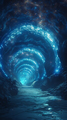 Interstellar travel portal, starry gateway in a lush, dreamy alien world, advanced tech aesthetics - obrazy, fototapety, plakaty