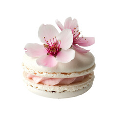 Front view of a single  cherry blossom macaroon isolated on a white transparent background