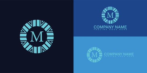 Abstract initial letter M or MM logo in blue cyan color presented with multiple background colors. The logo is suitable for business and technology company logo design inspiration templates.