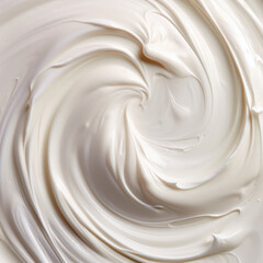 Close-up, top view. Texture of pastry cream, ice cream, yogurt, yoghurt, oil paint, cosmetic product, cream. White color.