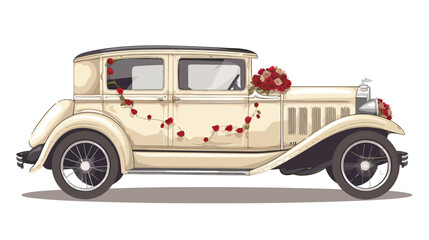 Vintage Wedding Car Isolated on White Background Vector