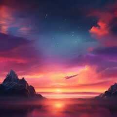 Beautiful sky sunset background watercolor