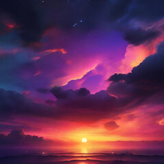 Fototapeta premium Beautiful sky sunset background watercolor