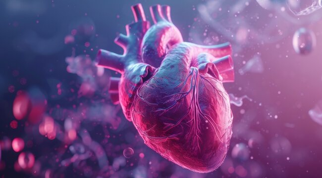 a heart is shown in a 3D rendering, in the style of glitchcore, scientific illustrations