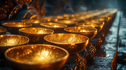 Sound healing Tibetan brass bowls, alternative healing therapy sound meditation relaxation practice