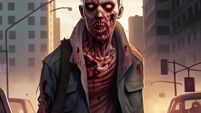 Portrait of zombi in city, uprising of the dead, apocalypse, Generative AI