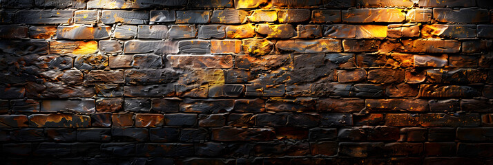 A dark room with a brick wall and a light that is on. Background of an empty old brick wall. Lantern on the building, night, neon, spotlight, smoke

