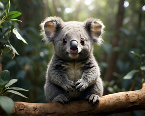 Fototapeta premium A cute Kawaii tiny hyper realistic koala with a plain background.