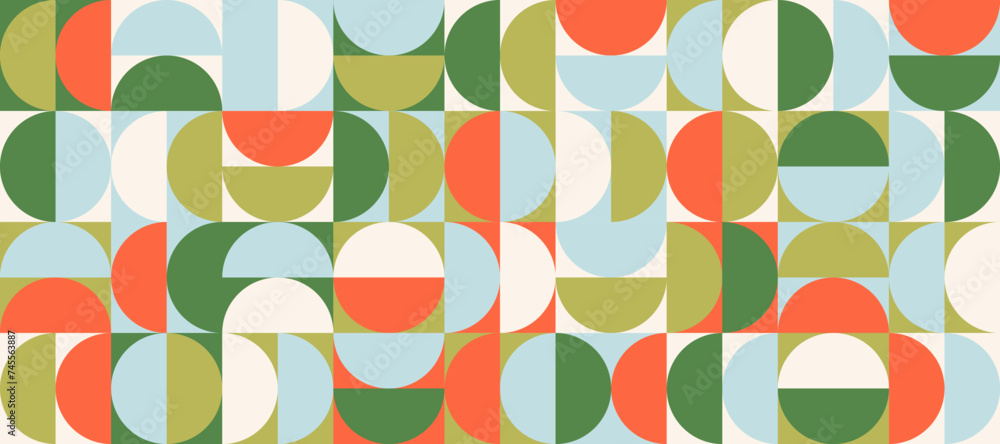 Poster bright semicircle seamless pattern. abstract geometric half circle and square background. color swis