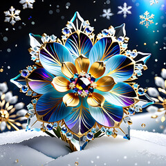 Capture the surreal elegance of a cosmos flower and delicate snowflake in 4K+ resolution against a snowy backdrop, accentuating their exquisite details and opulent allure.(Generative AI) 