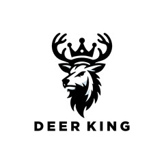 Deer head with king crown illustration isolated on white background