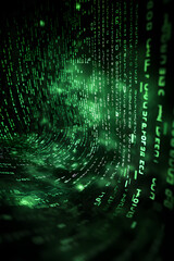 Fototapeta na wymiar Bright Green Binary Code Wave Streaming in the Cybernetic Universe - Digital Data Flow Concept
