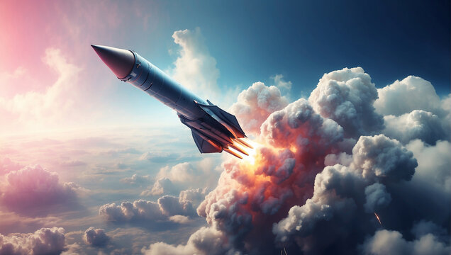 Hypersonic missile A combat rocket is flying above the sky