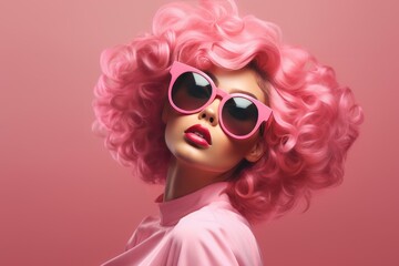 Stylish Pink fashion trendy woman. Fun happy friend. Generate Ai