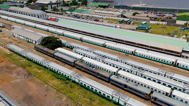 stationed trains at a railway station