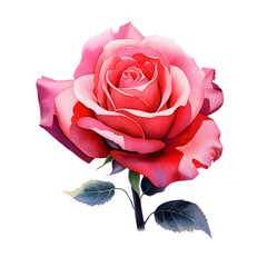 Watercolor pink rose flower on white transparent background

