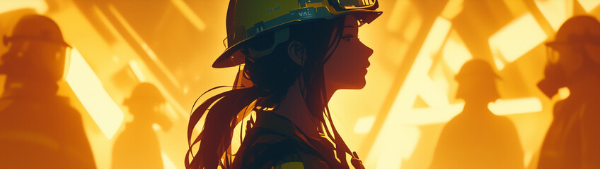 Female FireFighter Engineer a Part of a Team  - obrazy, fototapety, plakaty