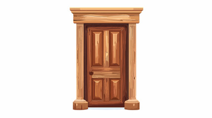 Wooden Door Entrance Closed Vector Illustration Isolated