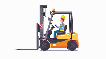 Worker Driving Forklift Isolated on White Background