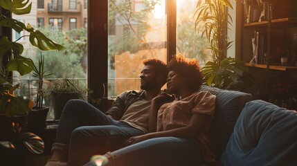 Couple relaxing together on the couch  - Powered by Adobe