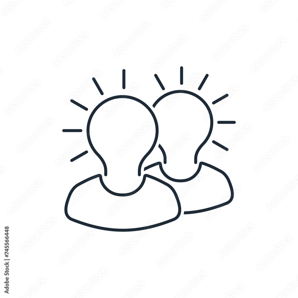 Aufkleber human heads creating a new idea. teamwork management. business development team. vector linear icon 