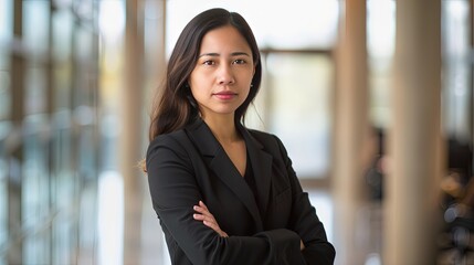 Executive business woman - Asian American woman climbing the corporate ladder in business professional attire at the office