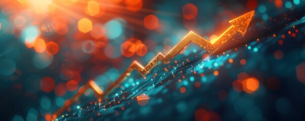 Close-up on the tip of a rising arrow on a 3D graph, showcasing the moment of breakthrough in investments