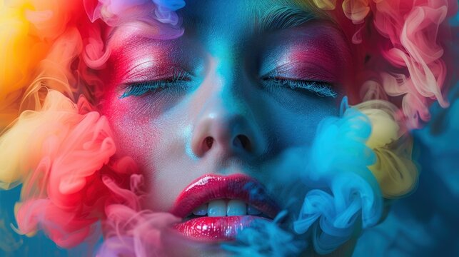Color explosion from human head, high contrast, vibrant