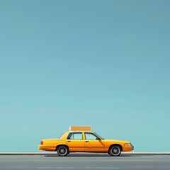 Iconic yellow cab in New York City, isolated against a clear sky, holiday vibe with copy space