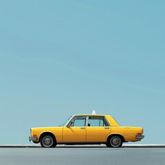 Iconic yellow cab in New York City, isolated against a clear sky, holiday vibe with copy space