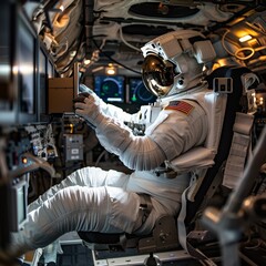 An astronaut using Virtual Reality technology for training